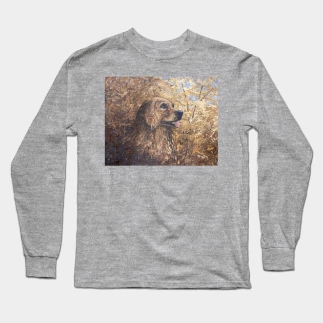 Golden Retriever Vintage Oil on Canvas Painting Long Sleeve T-Shirt by Gallery Digitals